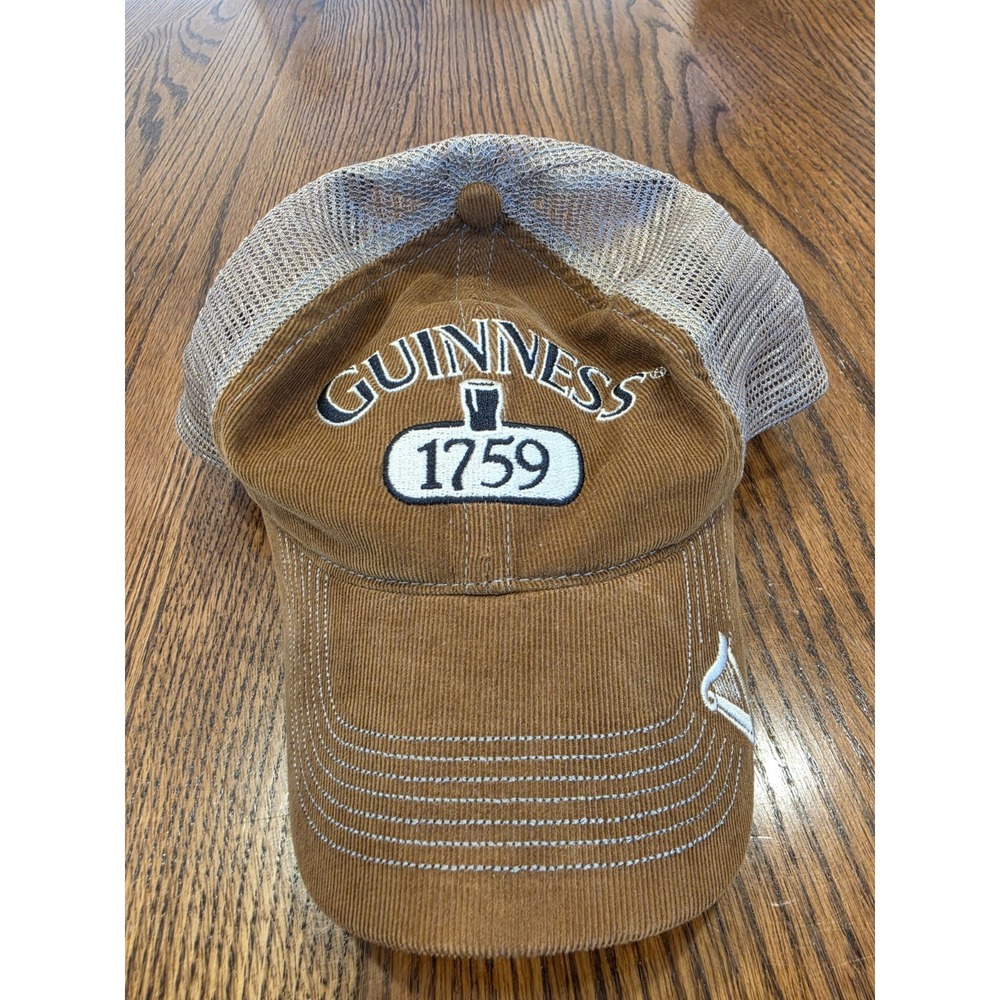 Guinness Hat Cap Trucker Snap Back One Size Brown Mens Corduroy Mesh Beer 1759